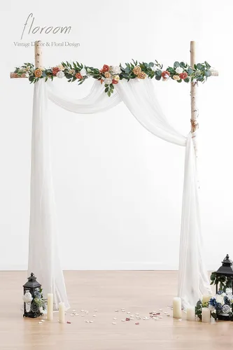Vista 3 de Floroom Tela drapeada de arco de boda, 2 paneles de 19 pies, cortinas de tela de gasa blanca, decoración de ceremonia de boda, recepción