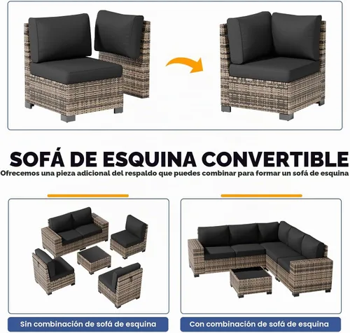 Vista 4 de Juego de muebles de patio, sofá modular de 6 piezas para exteriores con Amarillo-negro oscuro