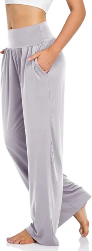 Vista 2 de UEU - Pantalones deportivos de yoga para mujer, holgados, informales, cómodos, de pierna ancha, pantalones cómodos de cintura alta y con bolsillos