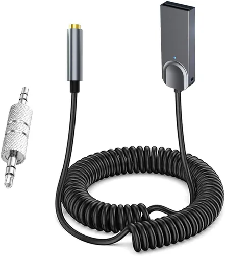 Vista 8 de GLOBELEC Adaptador auxiliar a Bluetooth 5.3, receptor adaptador de audio auxiliar USB de 0.138 in con micrófono integrado para llamadas manos