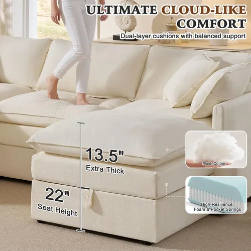 Vista 5 de Ihanherry Sofá modular de 103 pulgadas con almacenamiento, sofá de nube en forma de U con otomanas móviles y 4 almohadas, sofás seccionales