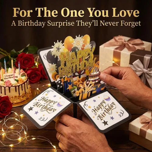 Vista 3 de Tarjeta de cumpleaños 3D emergente, tarjeta de felicitación en blanco con sobre, regalo de cumpleaños para él, papá, marido, hijo, mujeres, niños