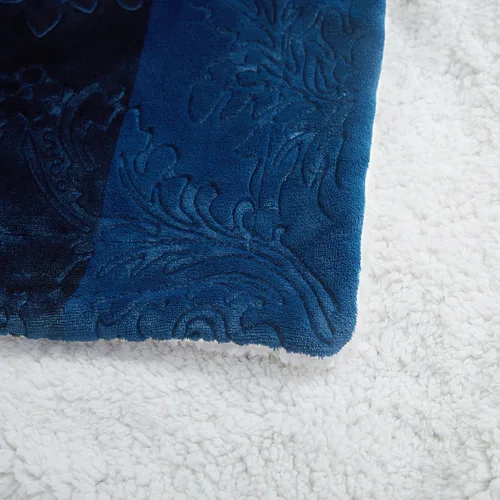 Vista 4 de Tache Elegant Embossed Sherpa Bed Throw Blanket (Blue, 50 x 60 Inch)