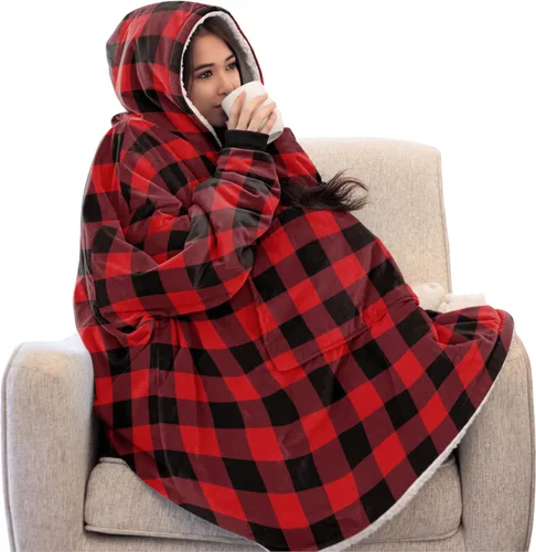 Vista 10 de THE COMFY Original - Manta de forro polar de microfibra con forro sherpa, diseño de gran tamaño con capucha y bolsillo de Shark Tank