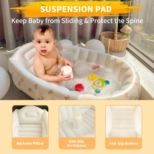 Vista 5 de EKEPE Bañera inflable para bebé con bomba integrada, bañera plegable y segura para recién nacidos y bebés, mini piscina de viaje antideslizante