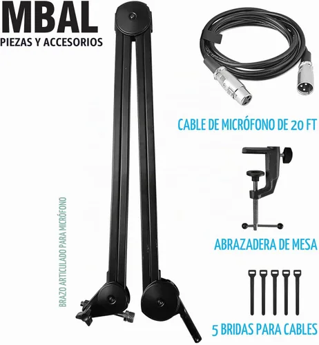 Vista 2 de AxcessAbles - Soporte de micrófono de escritorio grande y resistente con extensión de 3.3 pies y cable XLR de 6 pies Capacidad de 5 libras Boom