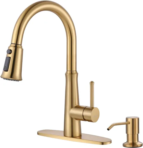 Vista 11 de WOWOW Grifos de cocina negro mate con rociador extraíble, grifo de fregadero de cocina de acero inoxidable para fregaderos de 1 o 3 agujeros, grifo