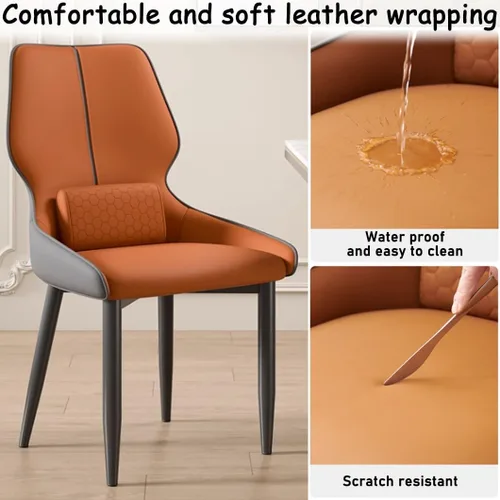 Vista 5 de YVYKFZD Juego de sillas de comedor de cuero, sillas de comedor con patas de metal, sillas de cocina tapizadas, silla minimalista sin brazos