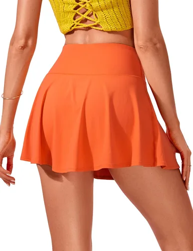 Vista 2 de CRZ YOGA Falda de natación de cintura alta para mujer, falda pantalón plisada, falda de baño atlética con bolsillo lateral