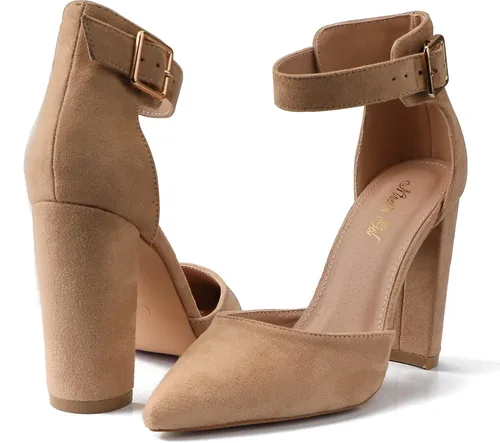 Vista 2 de Tacones altos. Zapatos de tacón grueso y puntiagudos con punta cerrada, zapatos de moda para fiestas, bodas, regalos para mujeres