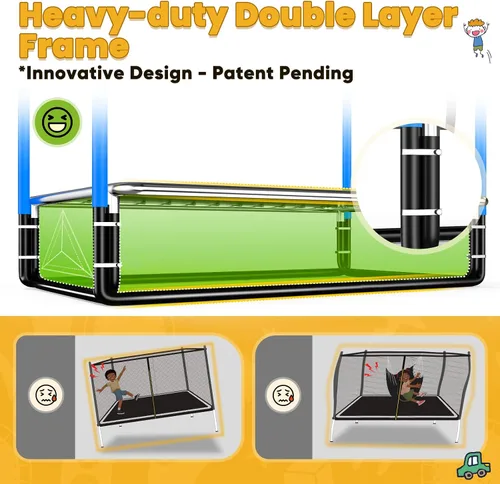 Vista 4 de Zupapa Cama elástica 5 en 1 rectangular para niños de 6 pies con silla hamaca, aro de baloncesto y red de seguridad - Cama elástica cuadrada