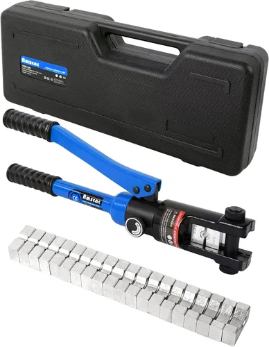Vista 12 de AMZCNC herramienta de crimpado de terminales de cable de batería de alambre hidráulico azul de 16 toneladas con troqueles estándar de cable EE. UU.
