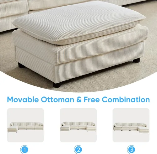 Vista 9 de Mjkone Sofá modular en forma de U de 148 pulgadas con otomana móvil, cómodo sofá modular de gran tamaño con cojín de doble capa, sofás de asiento