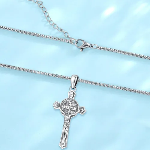 Vista 3 de LOOVE Regalos de joyería collar de amuleto de medallas de santo de plata de ley 925, joyería de protección para hombres y mujeres con cadena Rolo