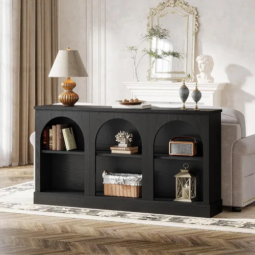 Vista 8 de Tribesigns - Mesa consola estilo granja, mesa de entrada de 63 pulgadas de largo con 3 niveles de almacenamiento, mesa de sofá rectangular de madera