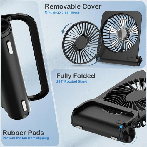 Vista 6 de EasyAcc Ventilador de escritorio pequeño, ventilador para cápsulas de sueño recargable, mini ventilador de escritorio silencioso de 2000 mAh