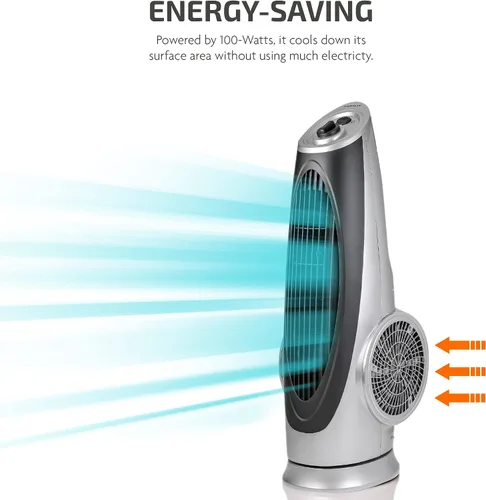 Vista 7 de Ovente Ventilador eléctrico portátil de torre oscilante de 90° de 30.4 pulgadas con 3 velocidades controladas por perilla analógica manual