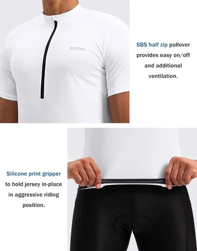 Vista 4 de Bikewa Maillot de ciclismo para hombre que absorbe la humedad, manga corta, UPF media cremallera, ciclismo, ciclismo de carretera, camisas