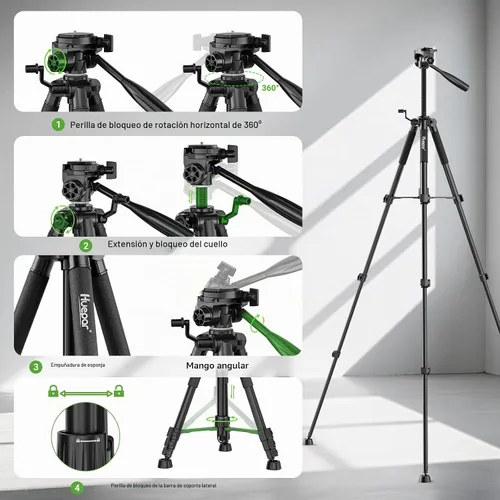 Vista 5 de Huepar Trípode extensible de 50 pulgadas con rosca de 1/4" y 5/8" para uso con nivel láser, láseres de punto, medidores de distancia láser