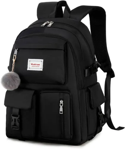 Vista 2 de Wadirum Mochila escolar de moda para niña, mochila espaciosa para computadora portátil para mujer Negro