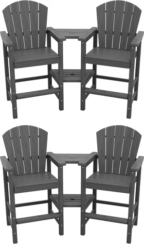 Vista 17 de SERWALL Juego de 2 sillas altas Adirondack con paraguas de 9 pies, sillas de exterior de altura de barra de HDPE, taburetes de bar Adirondack