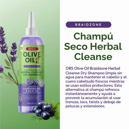 Vista 4 de ORS Aceite de oliva Braidzone Herbal Cleanse Dry Shampoo con lavanda y aceite de acai para nutrición, 8 onzas