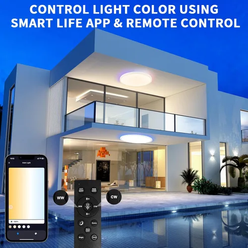 Vista 8 de Lámpara de techo de montaje empotrado de 12 pulgadas con control remoto y luces nocturnas, lámpara de techo LED regulable de 2700 K-6500 K, moderna