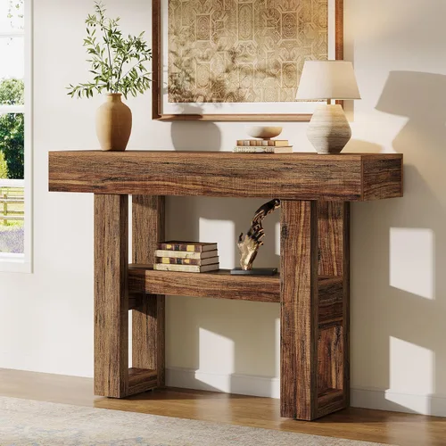 Vista 11 de Tribesigns Mesa consola de 41.34 pulgadas, mesa de entrada rústica con almacenamiento de 2 niveles, muebles de sofá estrecho para vestíbulo, sala