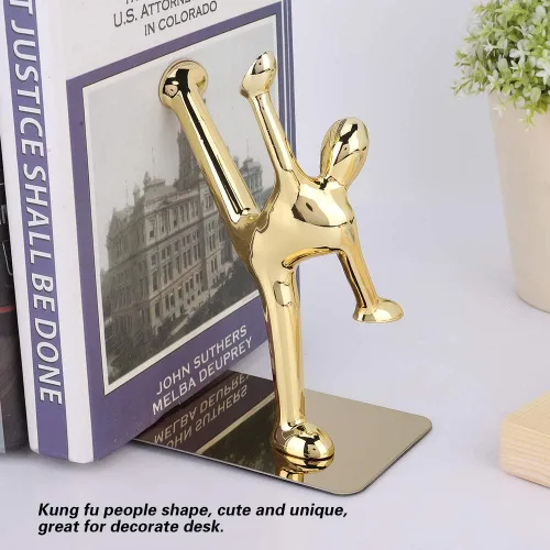 Vista 2 de Sujetalibros, Sujetalibros de acero inoxidable Escritorio Pequeño Estantería Kung Fu Figura Estantería Sujetalibros Cocina para la Escuela Familia