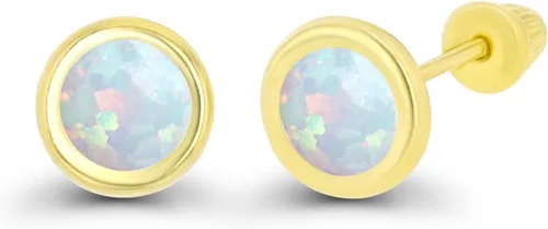 Vista 2 de Aretes de tuerca de oro macizo de 14 quilates, hipoalergénicos, de 0.197 in, con bisel de piedra natal