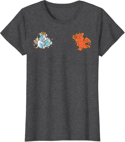 Vista 4 de Camiseta de gato ángel y diablo sentado en tu hombro Nerd Kitten, Negro