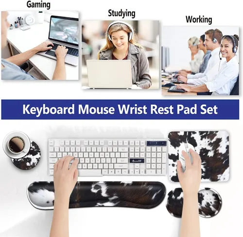 Vista 6 de Reposamuñecas para teclado y mouse con soporte acolchado de espuma viscoelástica, base antideslizante duradera para computadora, laptop, accesorios
