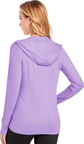 Vista 6 de MAGCOMSEN Chaqueta de protección solar UPF 50+ para mujer, manga larga, con cremallera, ligera, con capucha, para senderismo
