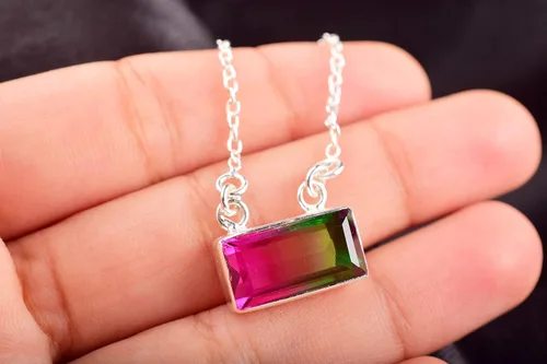 Vista 6 de Colgante de cuarzo de turmalina sandía de diseñador en colgantes artesanales, joyería, collar de diseñador, colgante hecho a mano, regalo para ella