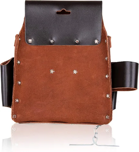 Vista 4 de Bolsa de herramientas de cuero de grano completo de LAUTUS Para electricista/contratista, bolsa eléctrica 10 bolsillos 100% cuero marrón oscuro