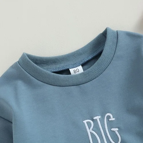 Vista 4 de Big Brother Little Sister Conjuntos a juego para bebé, sudadera de manga larga de color sólido para otoño e invierno