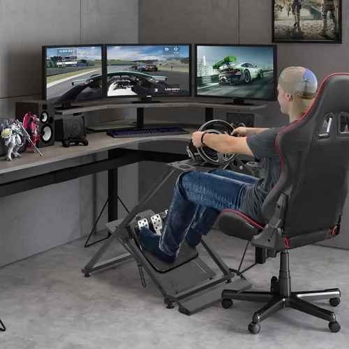 Vista 6 de Garvee Soporte de rueda para juegos de conducción con cambio de cambio compatible con Logitech G25G27G29G920 Thrustmaster, soporte de volante
