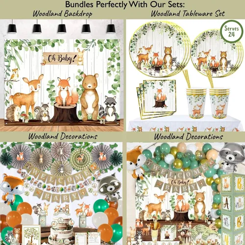 Vista 6 de Pancarta de fondo de baby shower de bosque, decoraciones de baby shower para niños y niñas, tela grande, temática de animales de selva, suministros