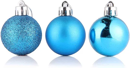 Vista 2 de 24 adornos de bola de Navidad, mini esferas de Navidad de plástico inastillables con cuerda para colgar, juego de bolas decorativas empaquetadas