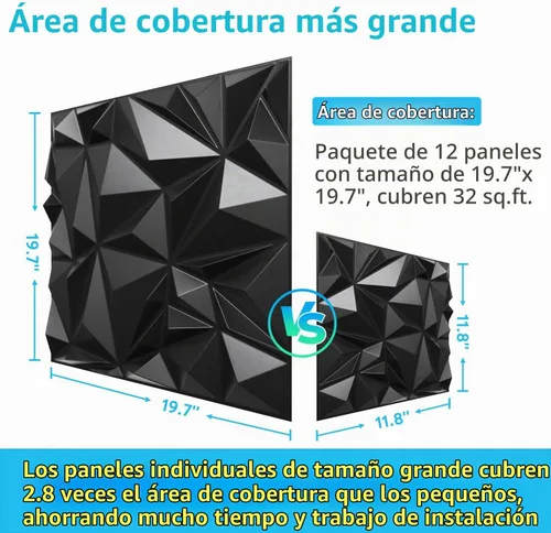 Vista 5 de STICKGOO Paquete de 12 Paneles de Pared 3D para Decoración de Pared Interior, Paneles de Pared de Acento con Diseño de Diamante Negro, 19.7''x19.7