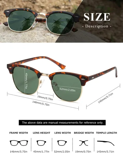 Vista 31 de AEVOGUE Gafas de sol polarizadas para mujeres y hombres semi marco retro gafas de sol AE0369