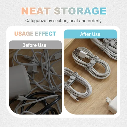 Vista 6 de Organizador de cables de datos, bridas de silicona actualizadas 2026, organizador de cables reutilizable, cable elástico multiusos para agrupar 12