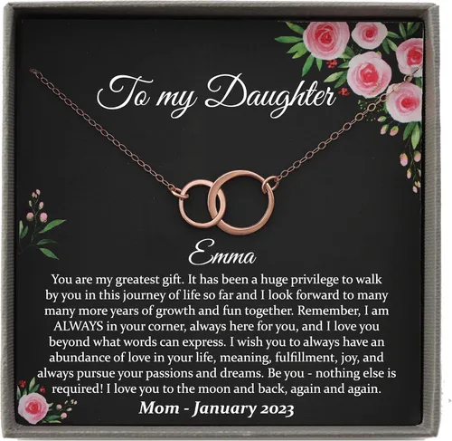 Vista 63 de Collar de hija relleno de oro de mamá o papá, collar clásico de perlas blancas con mensaje significativo, listo para regalar