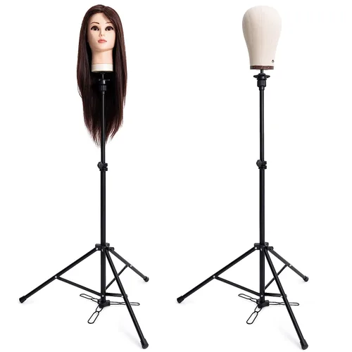 Vista 7 de HYOUJIN Soporte alto para cabeza de peluca, trípode para cabeza de maniquí, soporte ajustable con panel de pie para cabeza de maniquí, cabeza