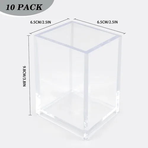 Vista 2 de Paquete de 10 soportes acrílicos transparentes para bolígrafos, organizador de brochas de maquillaje, soportes cuadrados de acrílico