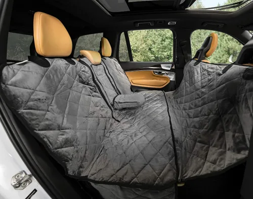 Vista 9 de Plush Paws Products Funda de asiento trasero convertible de terciopelo Costuras duraderas de diamante Funda de asiento trasero lavable e Carbón