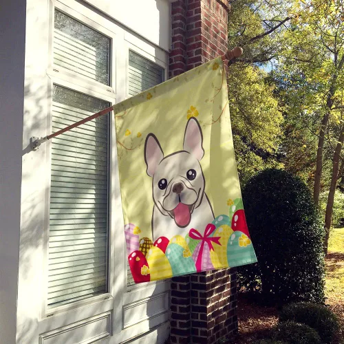Vista 2 de Caroline's Treasures BB1920CHF - Bandera de caza de huevos de Pascua con diseño de bulldog francés, para casa, gran porche, para colgar en la pared