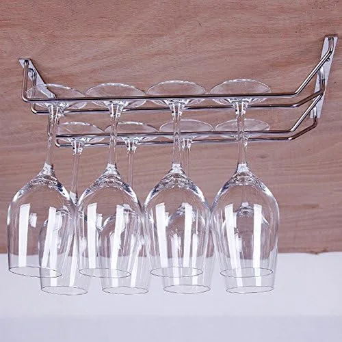 Vista 2 de Hofumix - Estante para copas de vino, estante de acero inoxidable para colgar copas de vino debajo del gabinete, estantes de almacenamiento