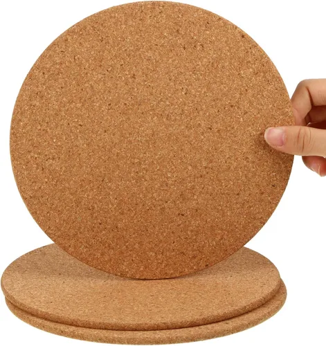 Vista 9 de Boao 6 posavasos redondos absorbentes de corcho de 4 pulgadas, posavasos de madera para plantas, para el hogar, mesa de café, comedor, mesa de madera