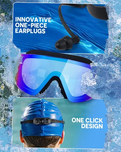 Vista 6 de Zoomsnail Swim Goggles 2 Pack, Rimless Wide View Swimming Goggles for Adult, Anti-Fog UV Leaking Pool Goggles for Men Women Azul y rosa